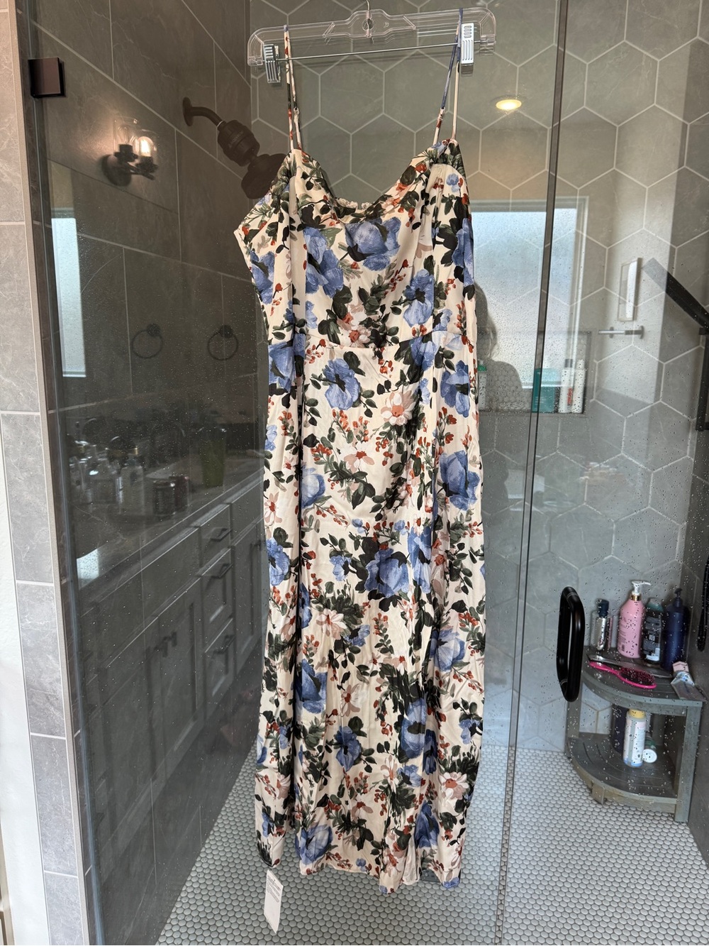 Abercrombie & Fitch Cream Floral Slip Midi Dress with Blue Blooms